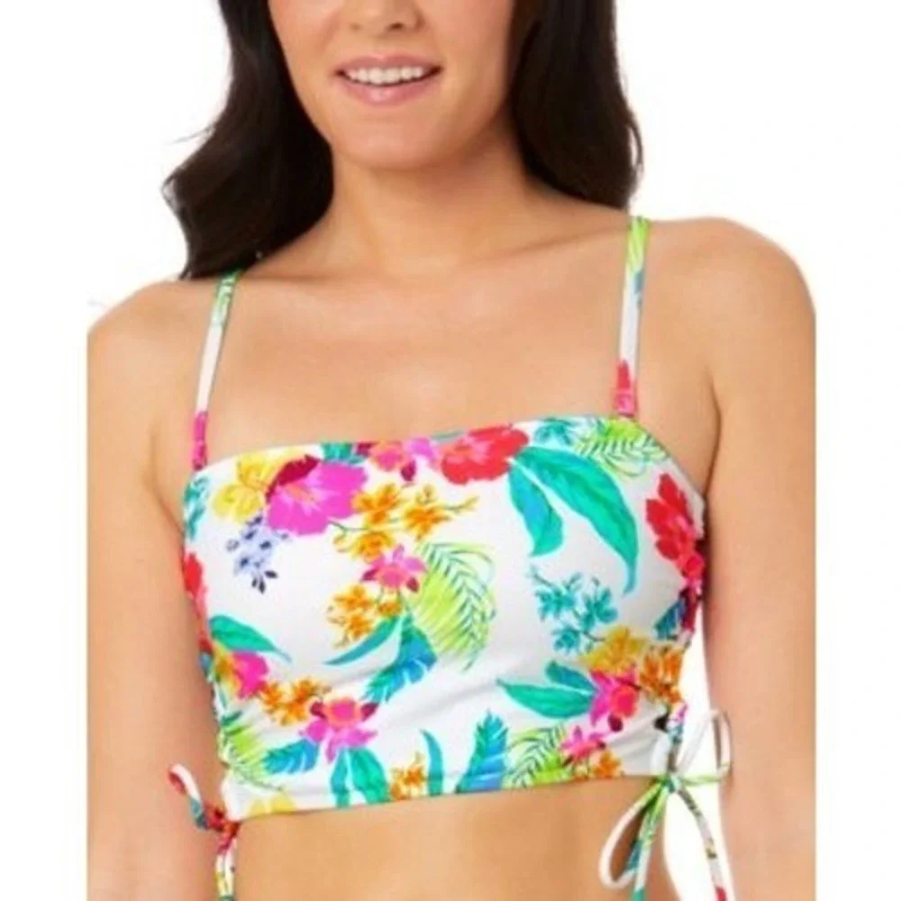 Salt + Cove Floral Swim Top Adjustable Straps Side Lace Up‎ Cami White Size S